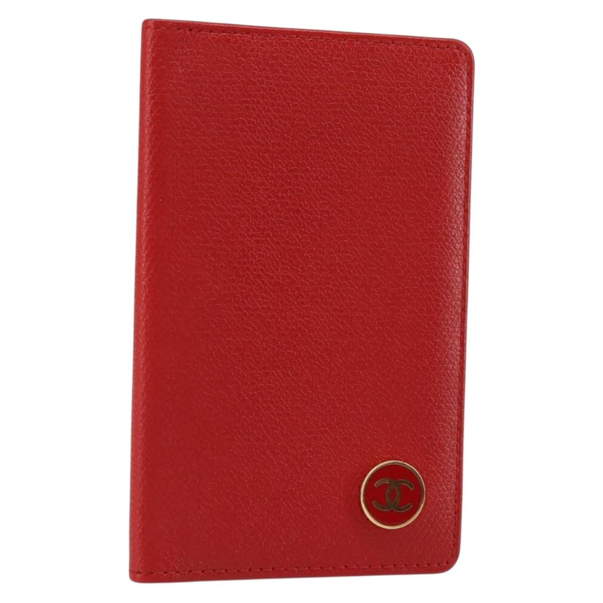CHANEL Card Case Leather Red CC Auth 147039V