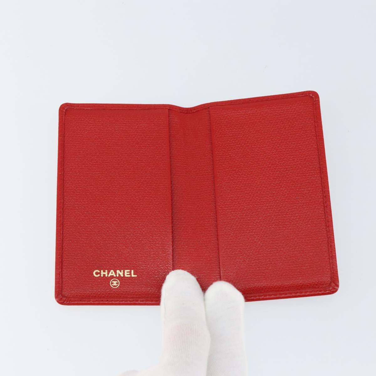 CHANEL Card Case Leather Red CC Auth 147039V