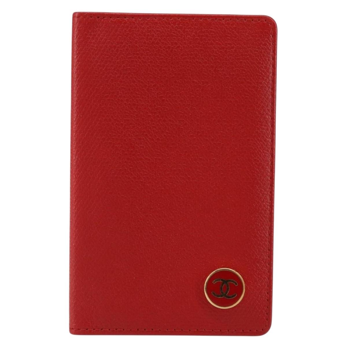 CHANEL Card Case Leather Red CC Auth 147039V