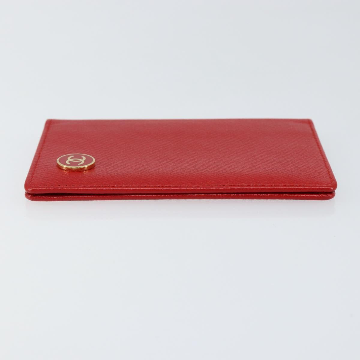 CHANEL Card Case Leather Red CC Auth 147039V