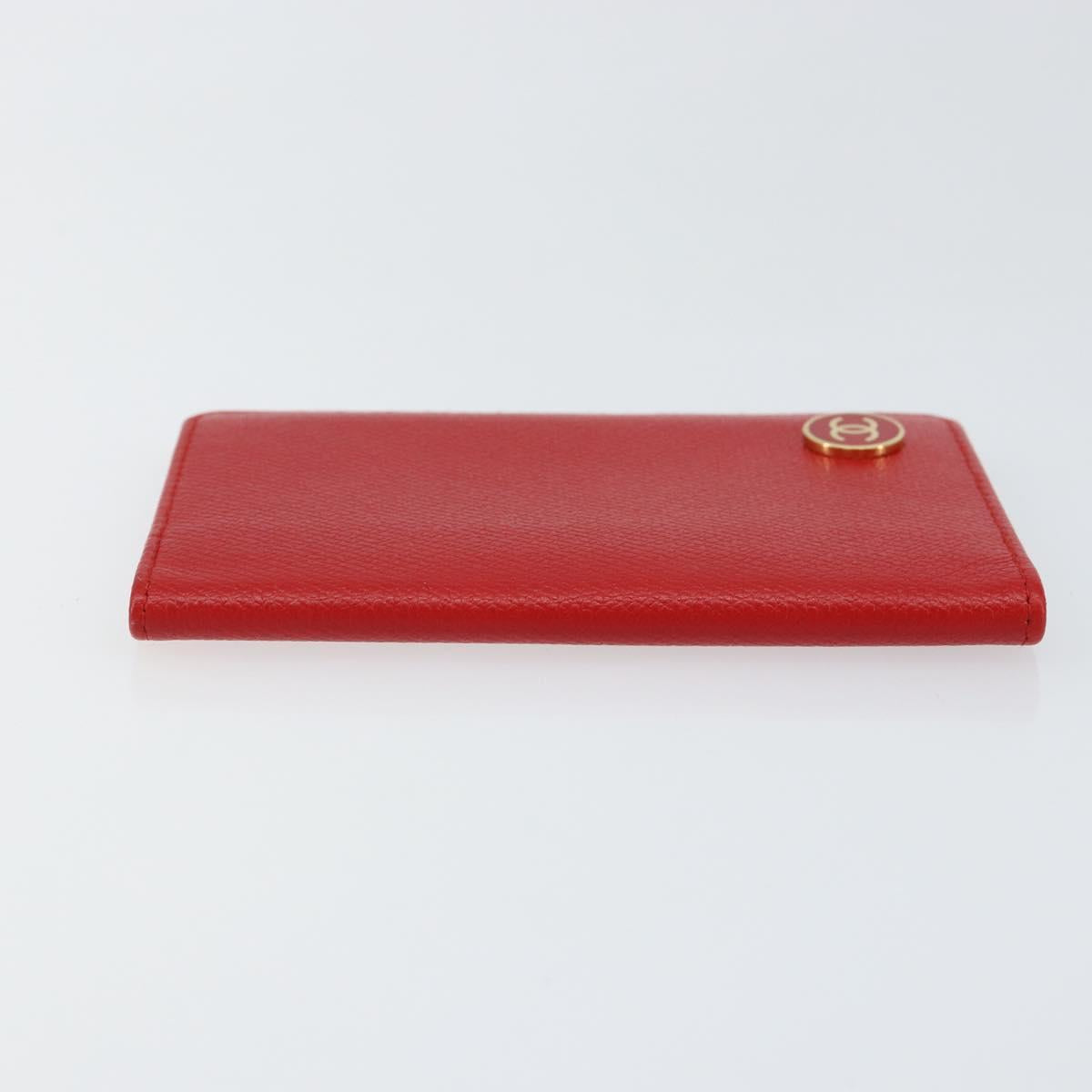 CHANEL Card Case Leather Red CC Auth 147039V