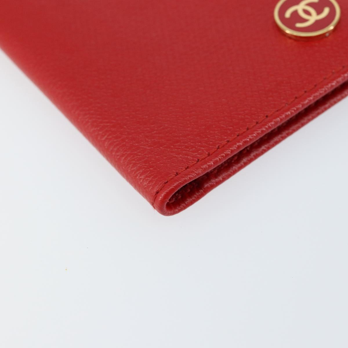CHANEL Card Case Leather Red CC Auth 147039V