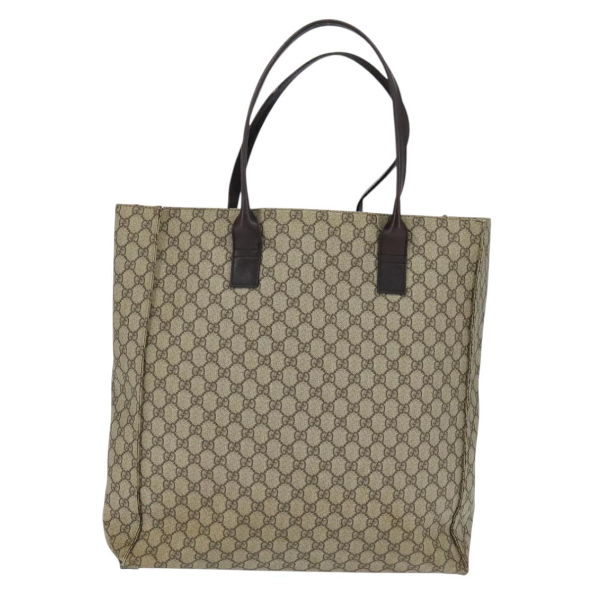 GUCCI GG Supreme Tote Bag PVC Beige Silver 91250 Auth 147043