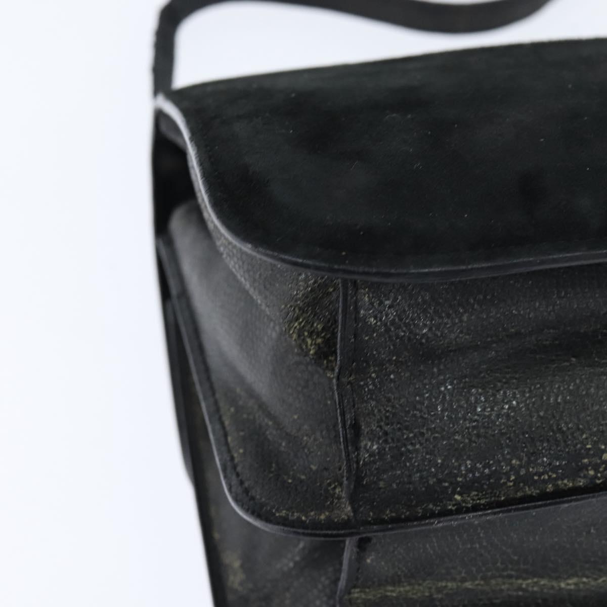 FENDI Shoulder Bag Suede Vintage Black Gold Auth 147044