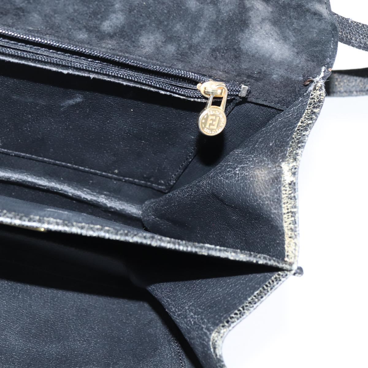 FENDI Shoulder Bag Suede Vintage Black Gold Auth 147044