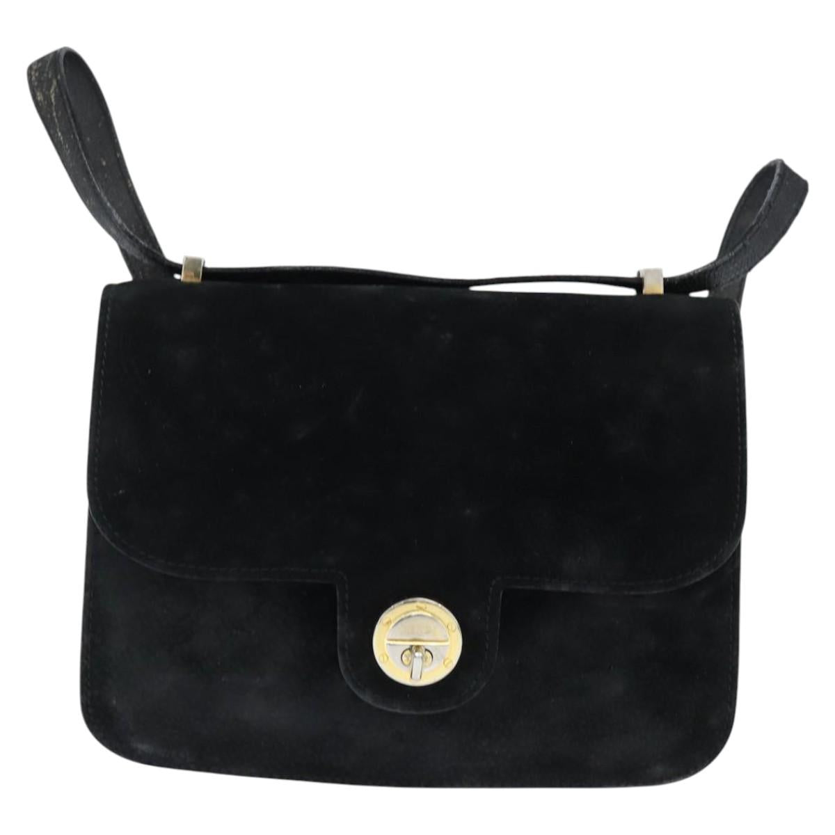 FENDI Shoulder Bag Suede Vintage Black Gold Auth 147044