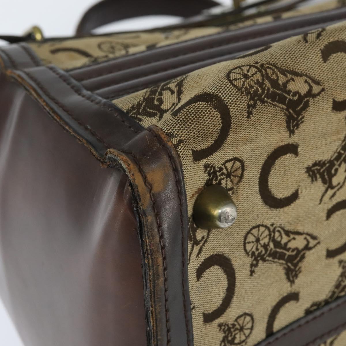 CELINE C Sulky Doctor Bag Canvas Brown Gold Auth 147045