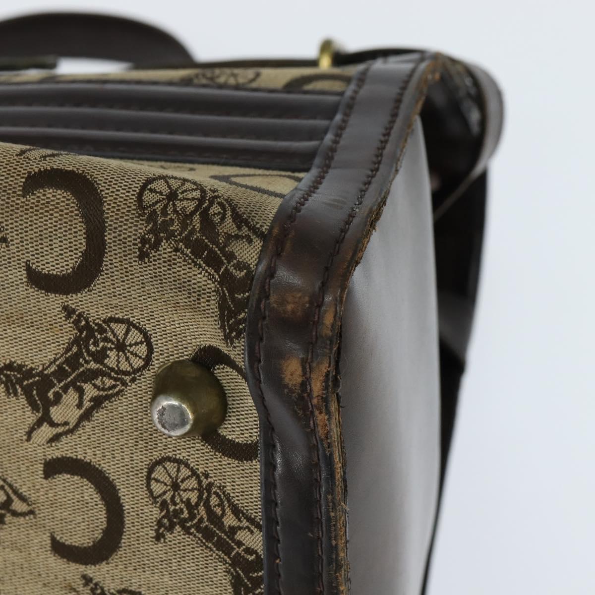 CELINE C Sulky Doctor Bag Canvas Brown Gold Auth 147045