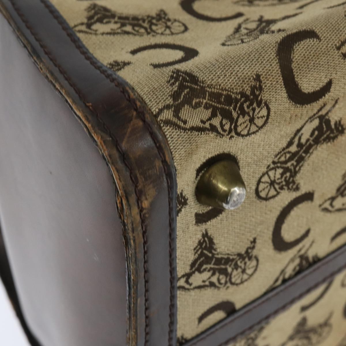 CELINE C Sulky Doctor Bag Canvas Brown Gold Auth 147045