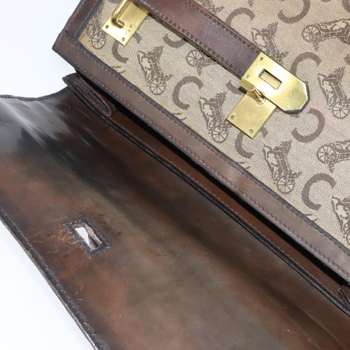 CELINE C Sulky Doctor Bag Canvas Brown Gold Auth 147045