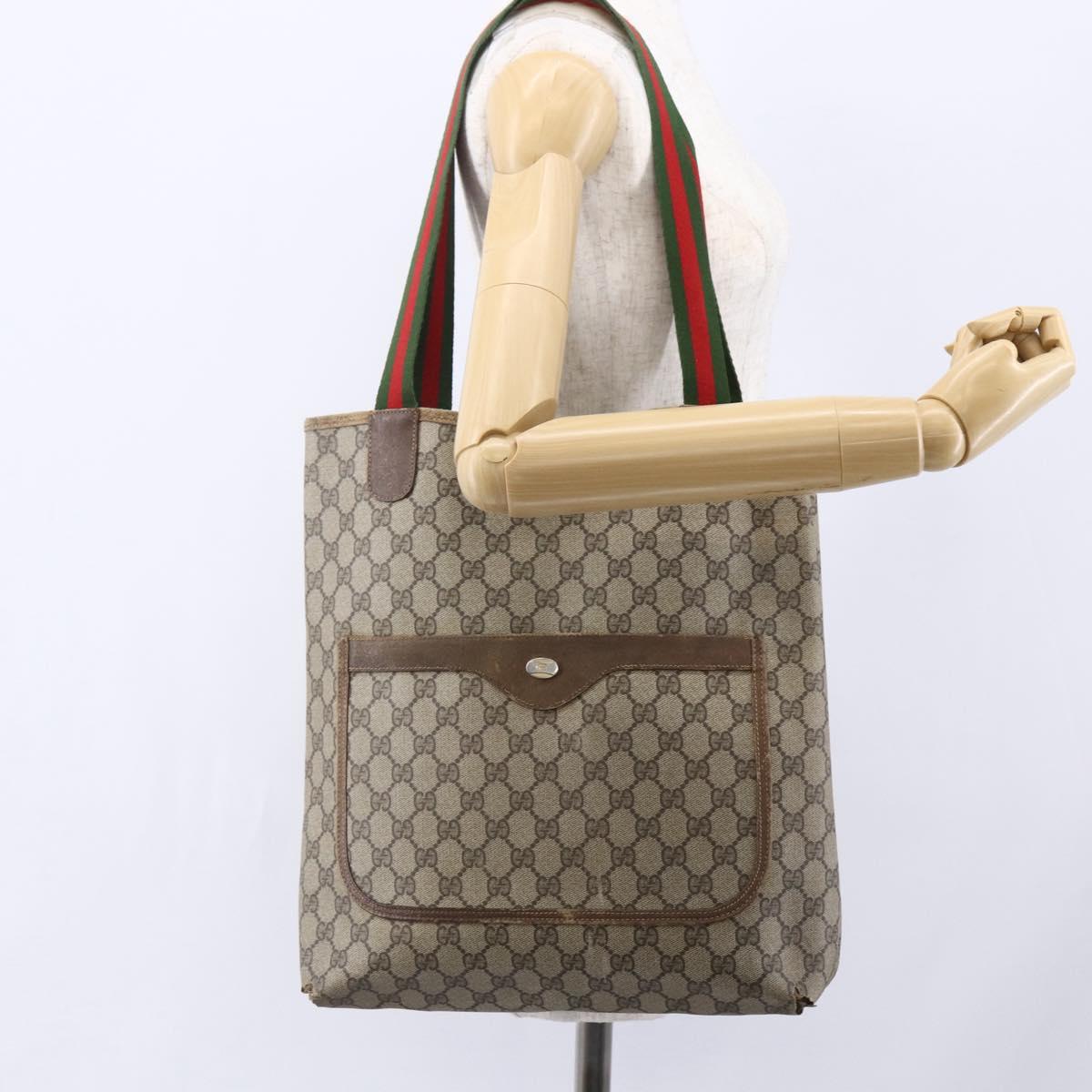 GUCCI GG Supreme Web Sherry Line Tote Bag PVC Beige 39 02 003 Auth 147064