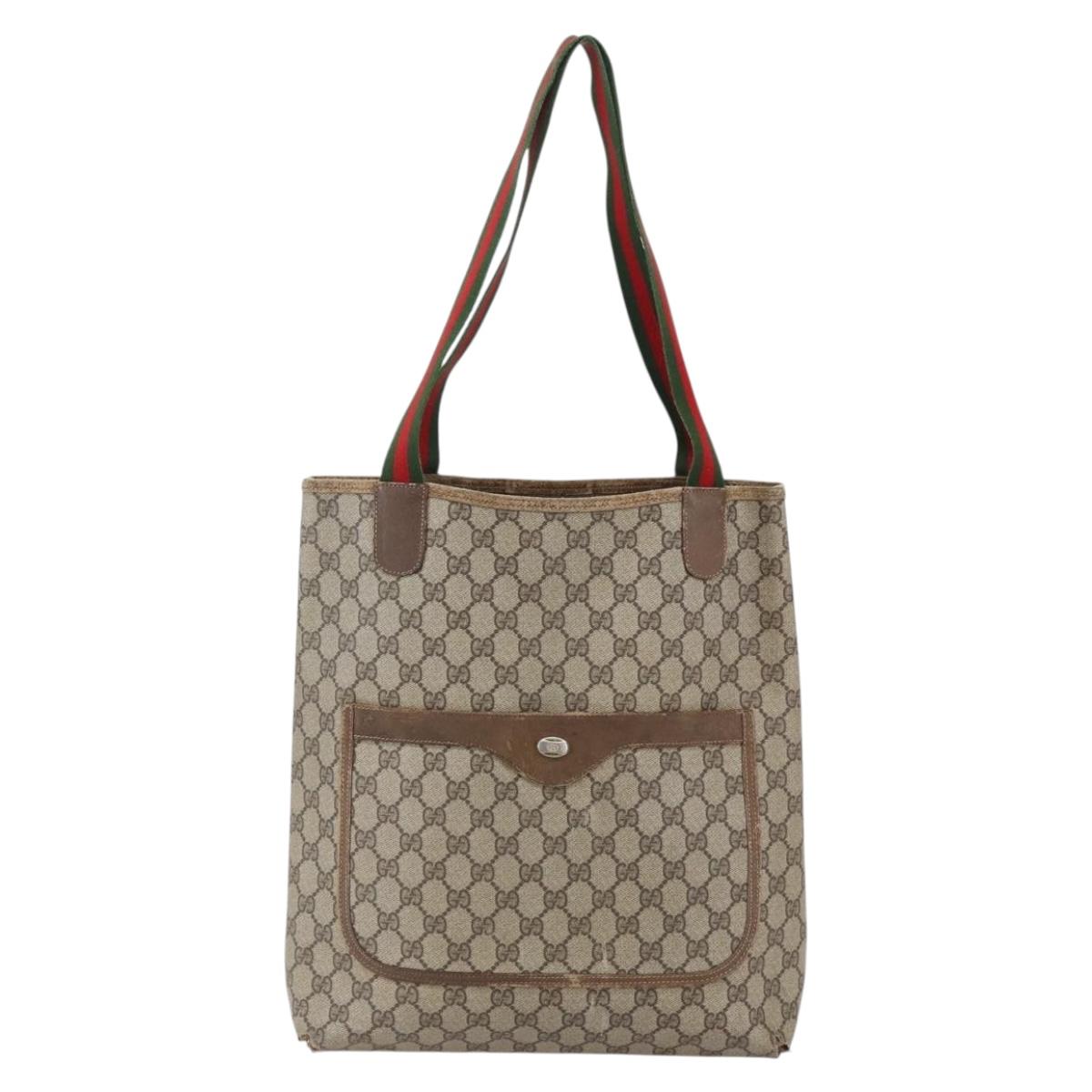 GUCCI GG Supreme Web Sherry Line Tote Bag PVC Beige 39 02 003 Auth 147064