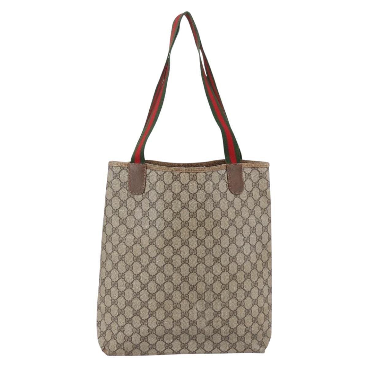 GUCCI GG Supreme Web Sherry Line Tote Bag PVC Beige 39 02 003 Auth 147064