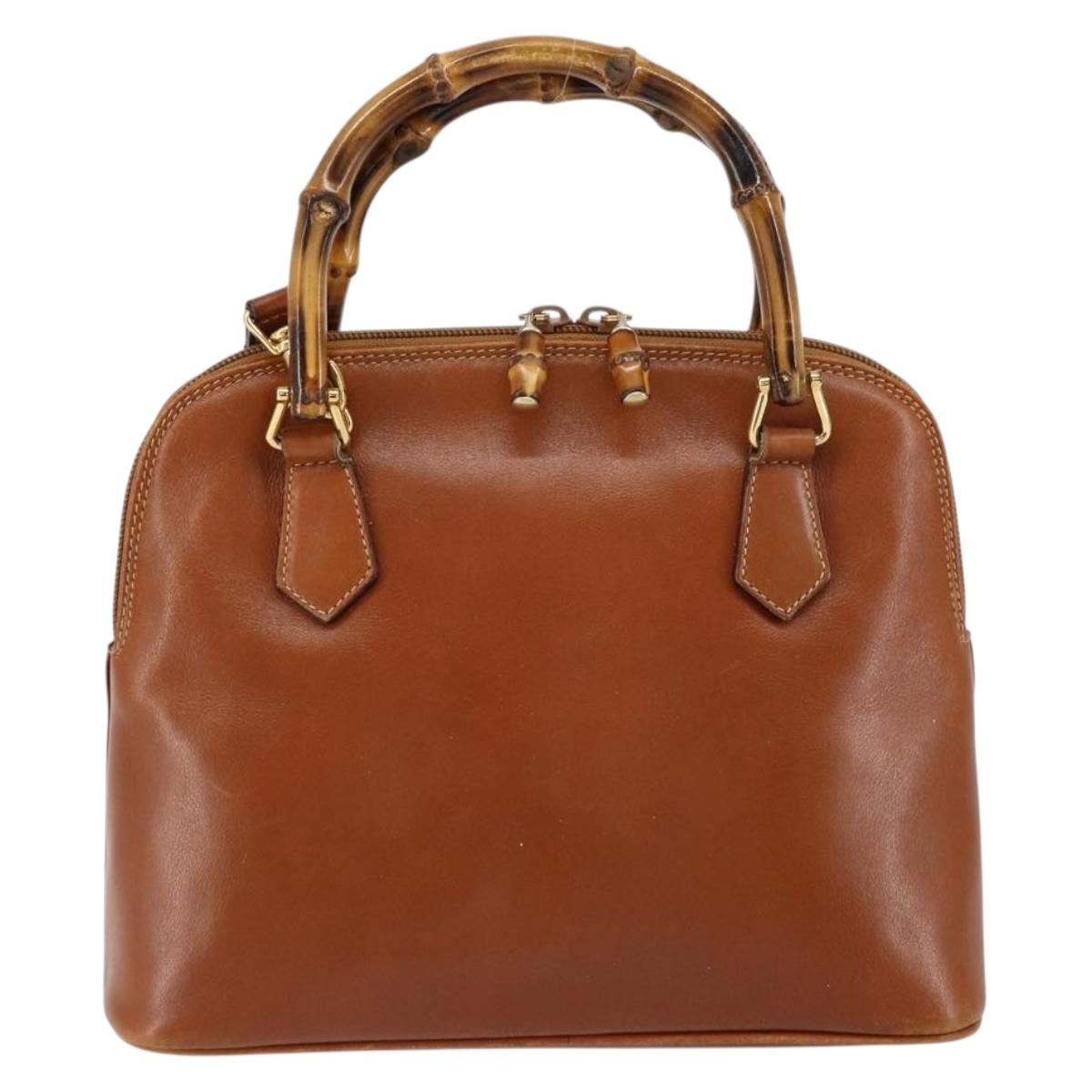 GUCCI Bamboo Hand Bag Leather 2way Brown Gold 000 2058 0290 0 Auth 147071
