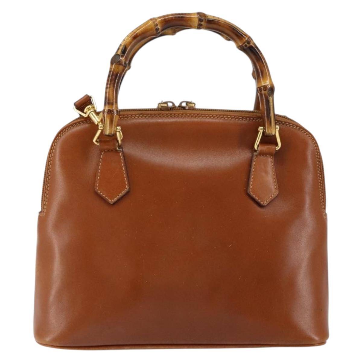 GUCCI Bamboo Hand Bag Leather 2way Brown Gold 000 2058 0290 0 Auth 147071