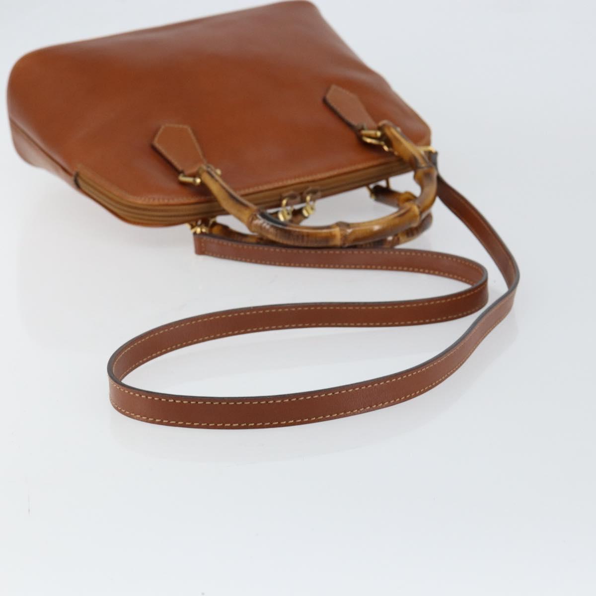 GUCCI Bamboo Hand Bag Leather 2way Brown Gold 000 2058 0290 0 Auth 147071