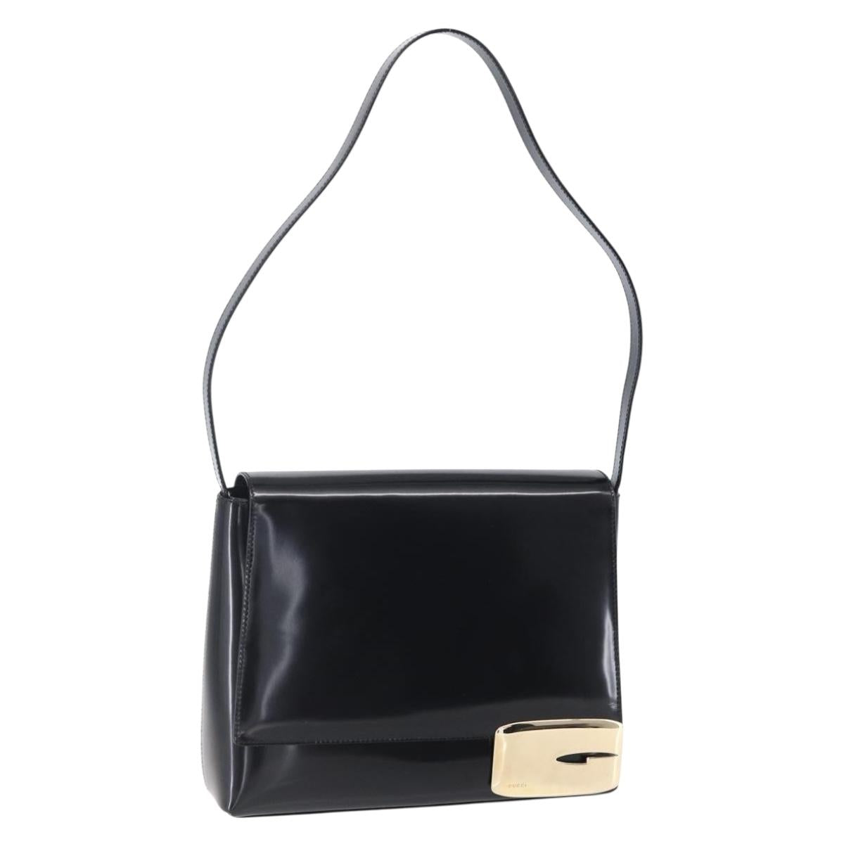 GUCCI Shoulder Bag Enamel Black Gold 001 3444 1812 Auth 147073