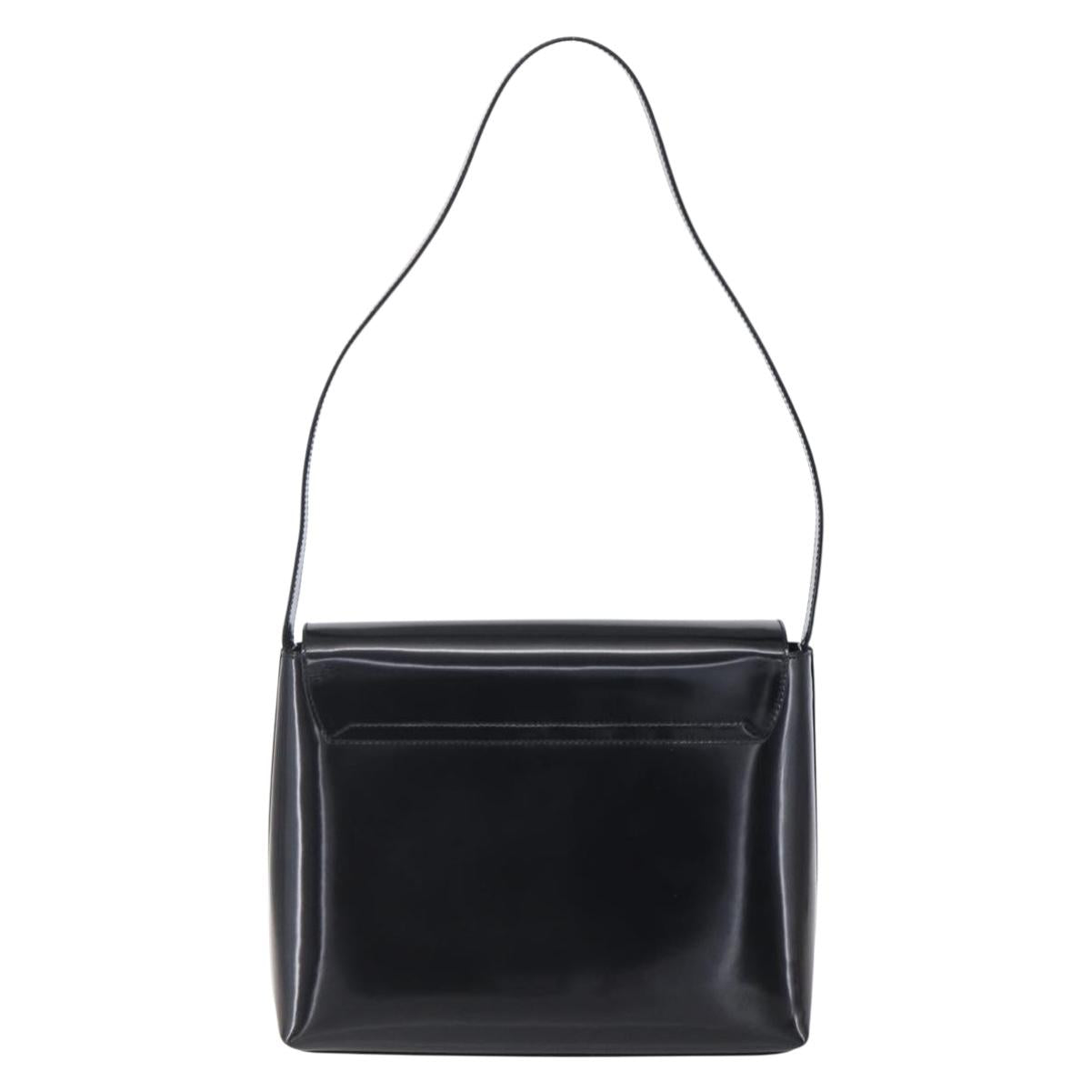 GUCCI Shoulder Bag Enamel Black Gold 001 3444 1812 Auth 147073