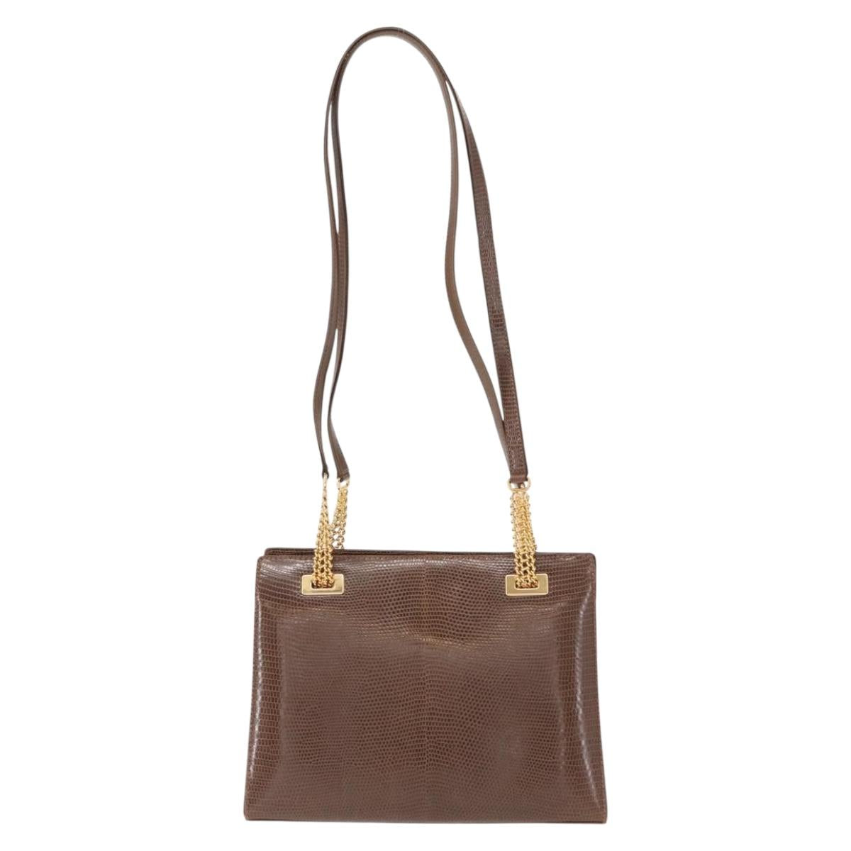 GUCCI Shoulder Bag Leather Brown Gold Auth 147074