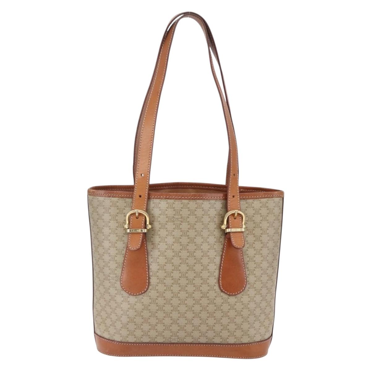 CELINE Macadam Canvas Tote Bag PVC Beige Gold Auth 147075
