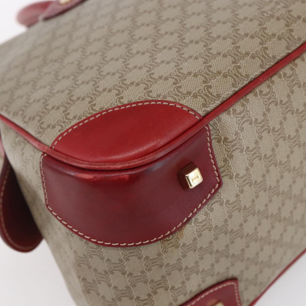 CELINE Macadam Canvas Hand Bag PVC Beige Red gold Auth 147076