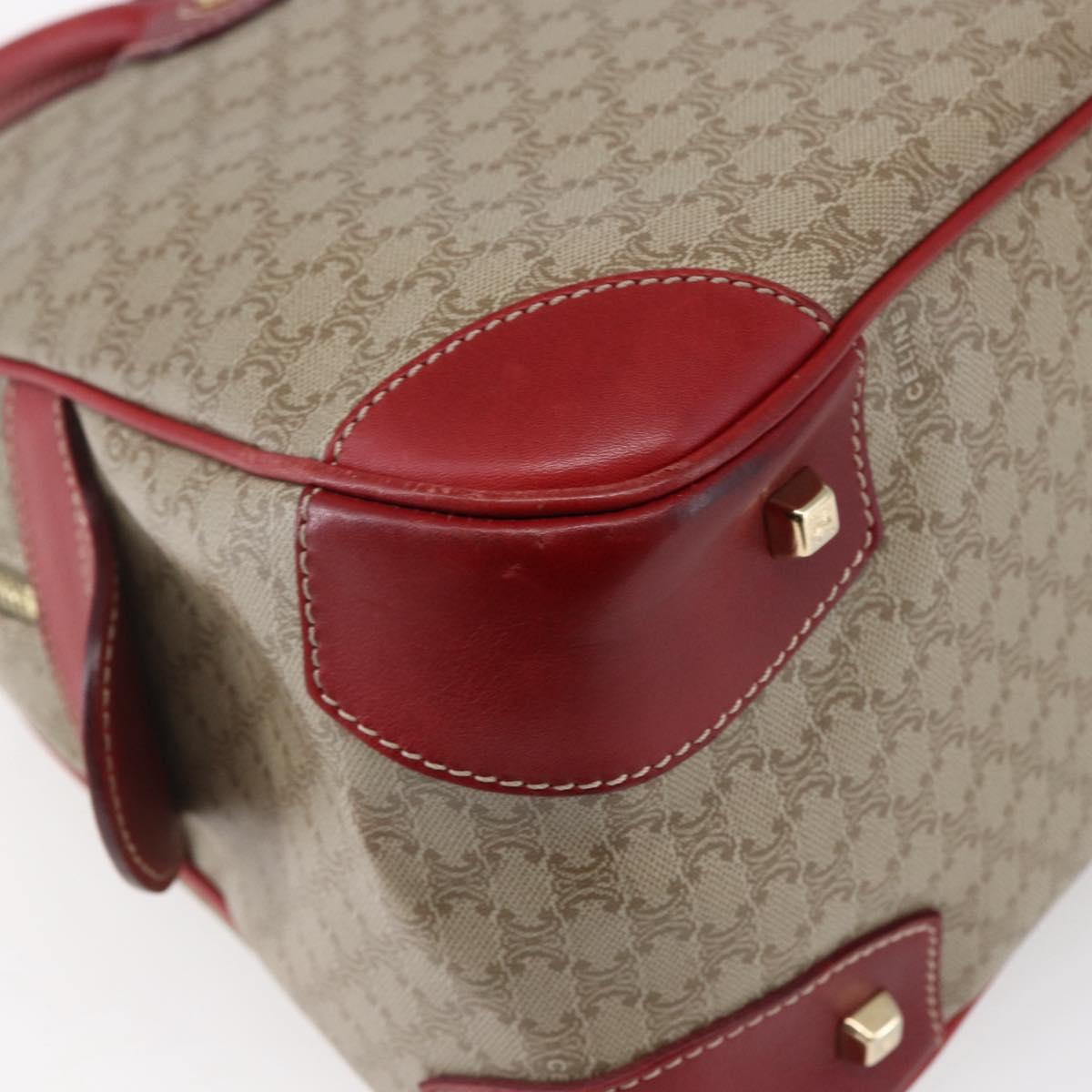 CELINE Macadam Canvas Hand Bag PVC Beige Red gold Auth 147076