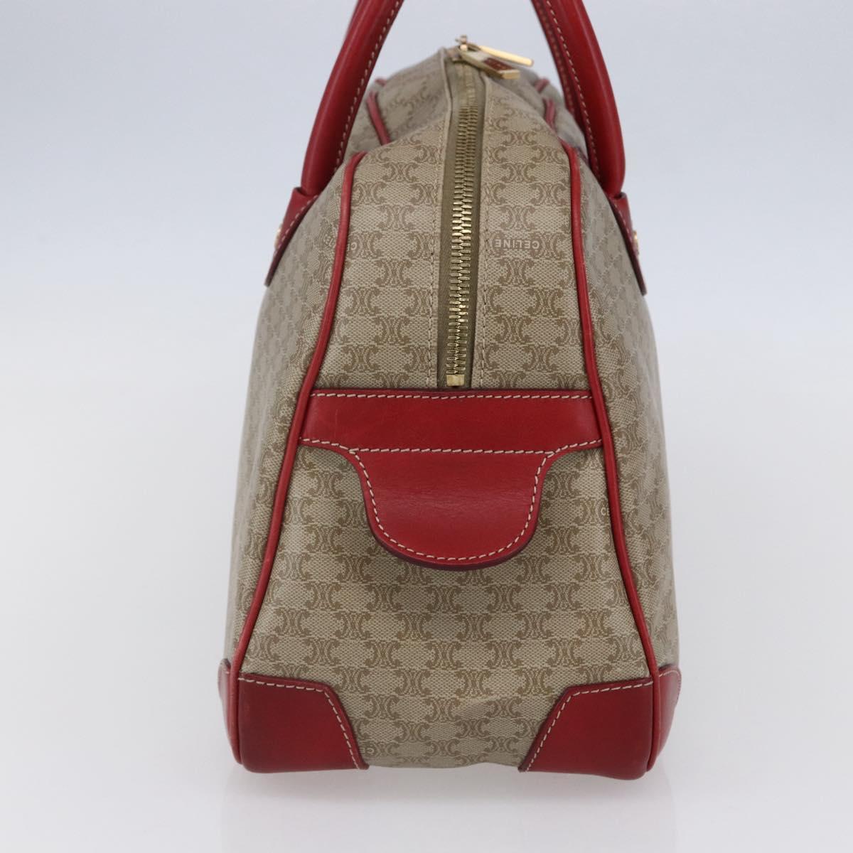 CELINE Macadam Canvas Hand Bag PVC Beige Red gold Auth 147076