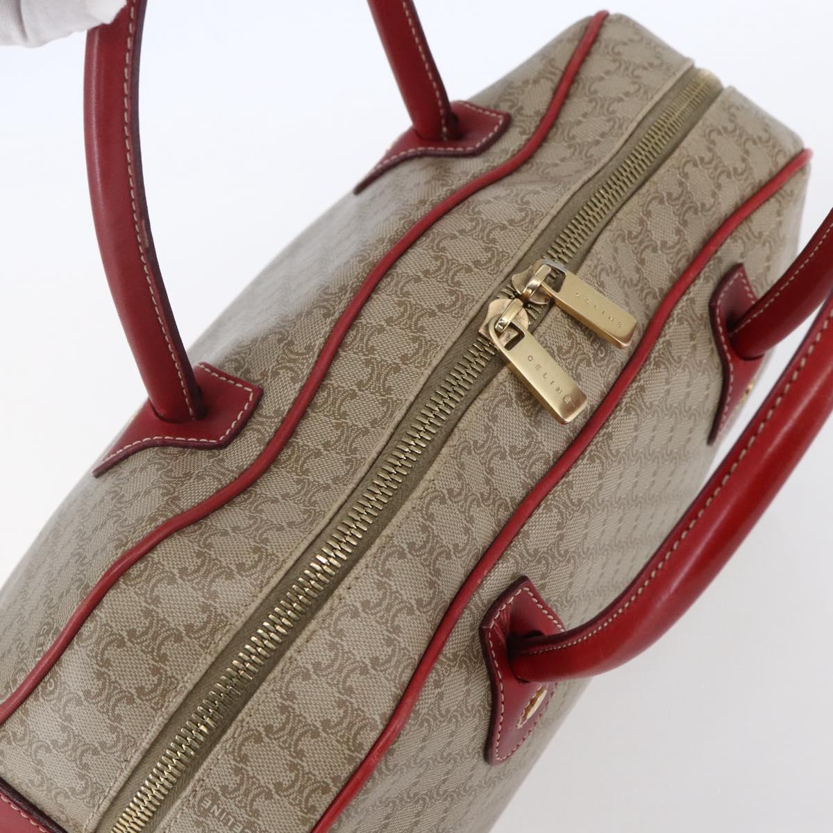 CELINE Macadam Canvas Hand Bag PVC Beige Red gold Auth 147076