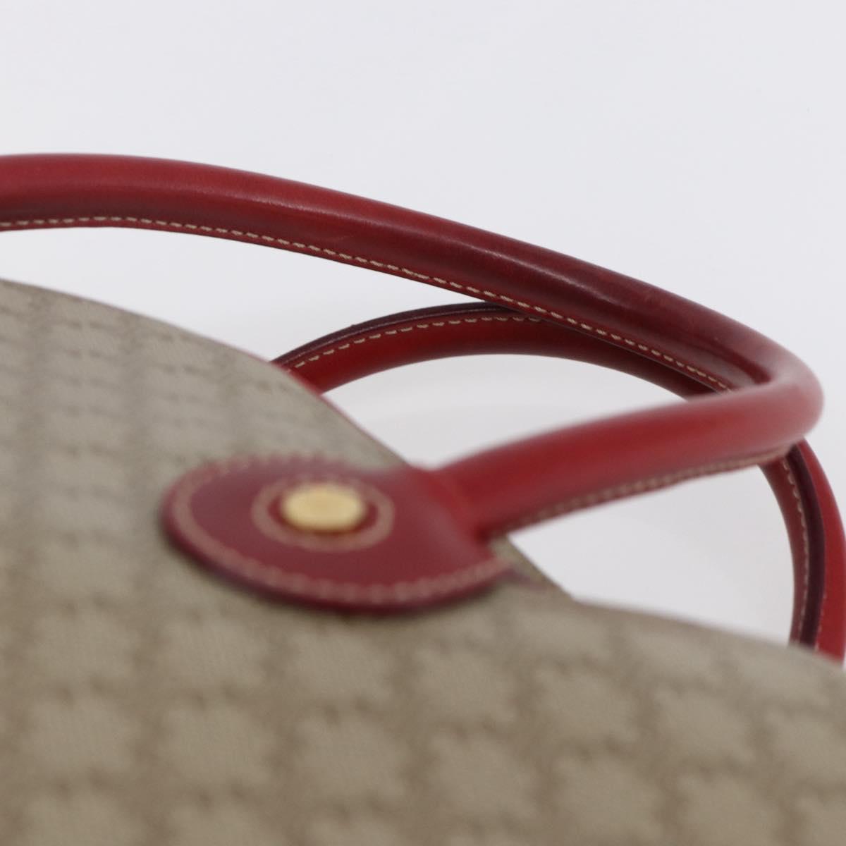 CELINE Macadam Canvas Hand Bag PVC Beige Red gold Auth 147076