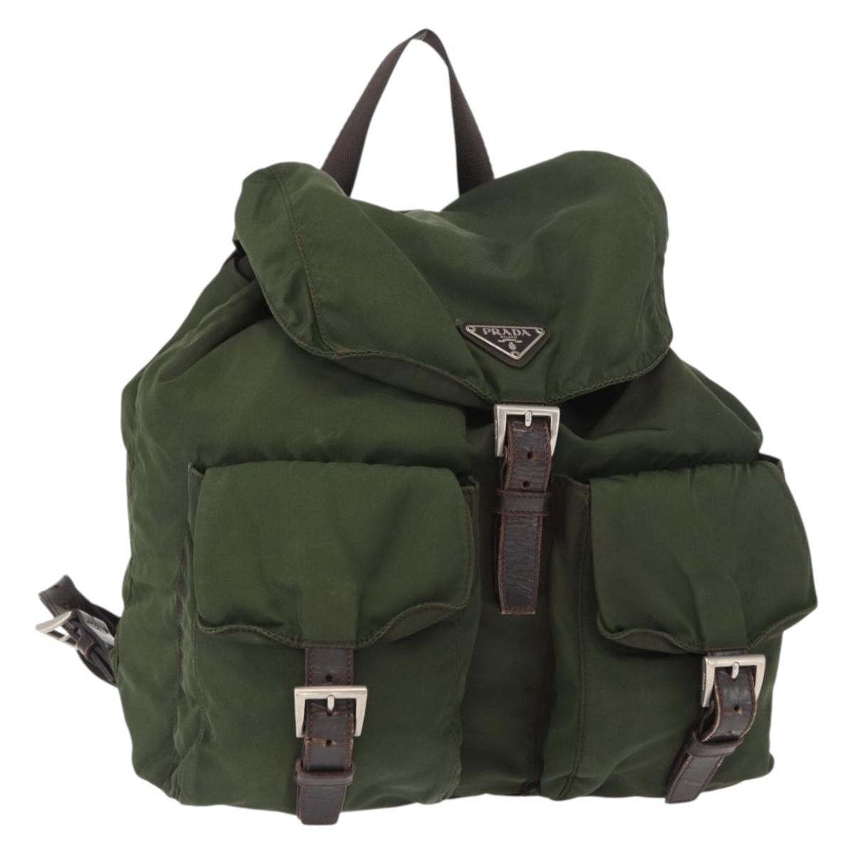 PRADA Backpack Nylon Khaki Silver Auth 147077