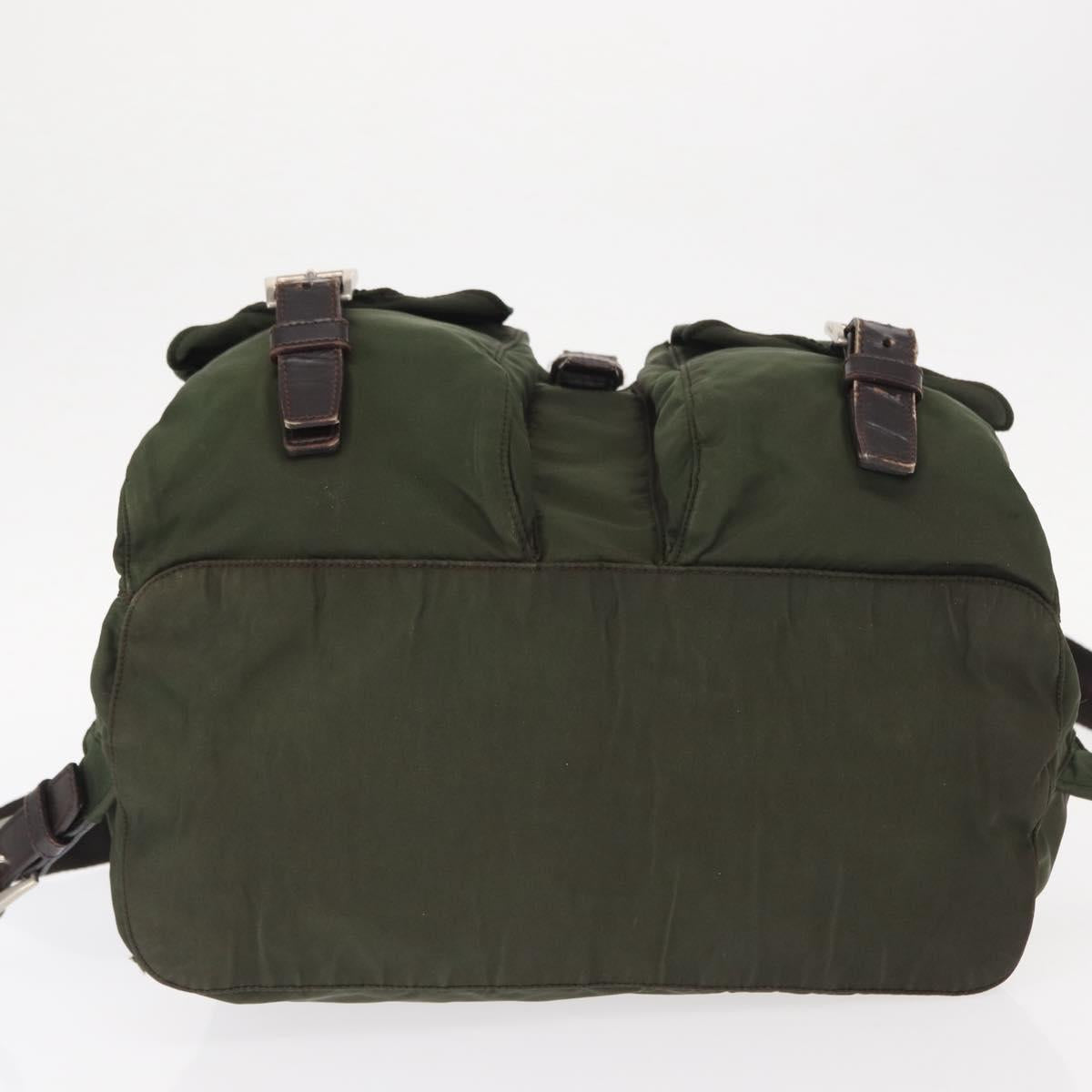 PRADA Backpack Nylon Khaki Silver Auth 147077