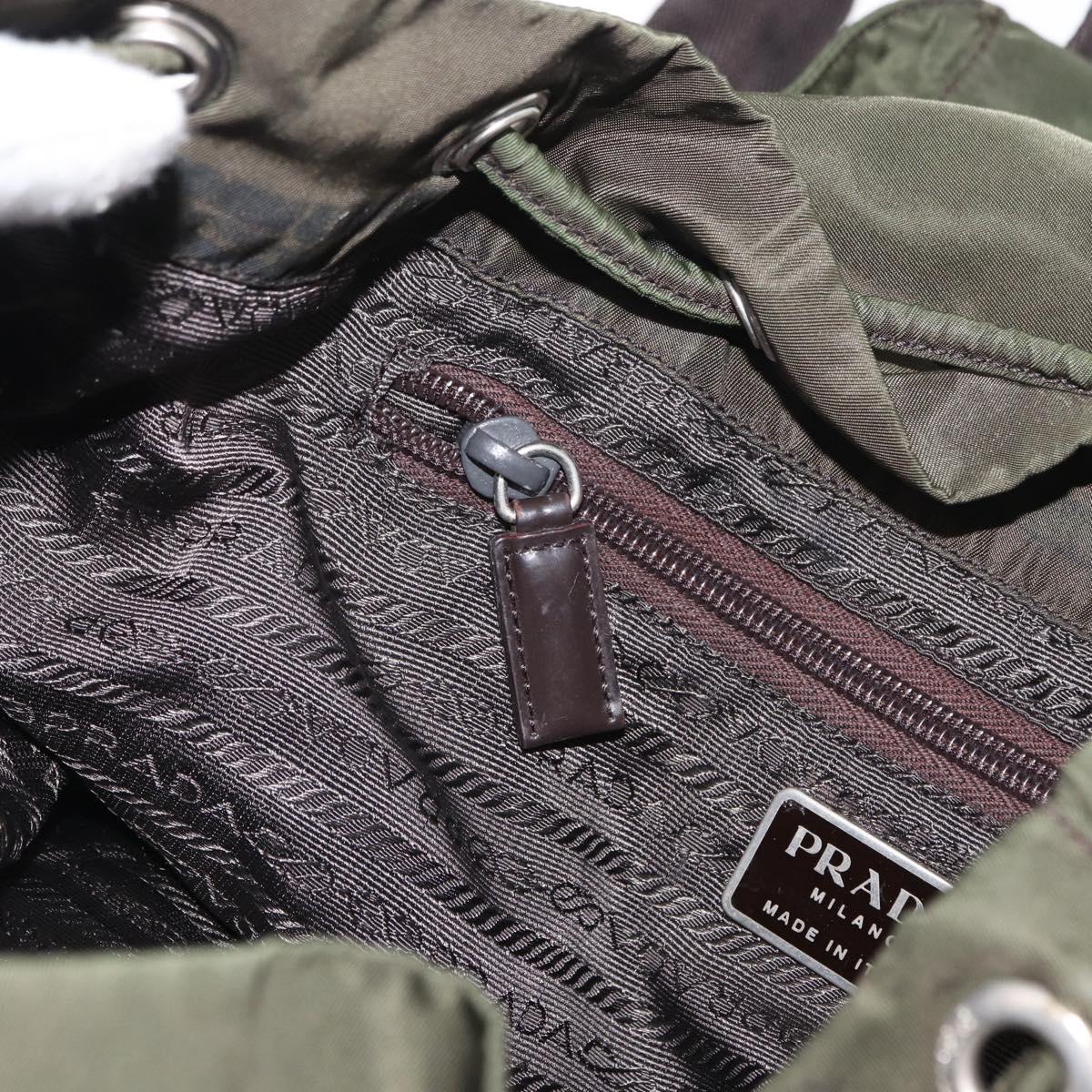 PRADA Backpack Nylon Khaki Silver Auth 147077
