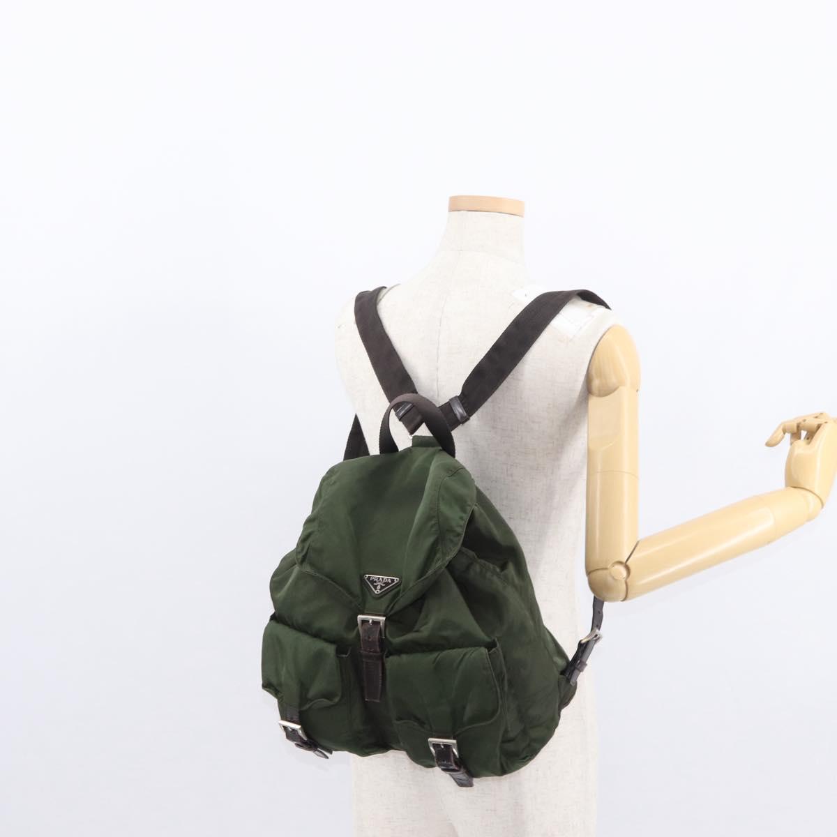 PRADA Backpack Nylon Khaki Silver Auth 147077