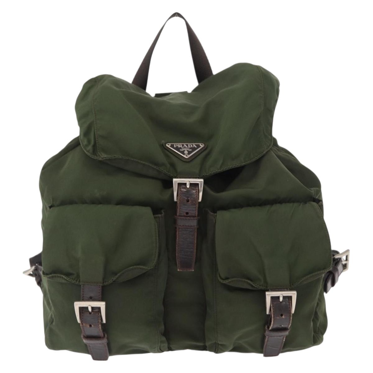 PRADA Backpack Nylon Khaki Silver Auth 147077