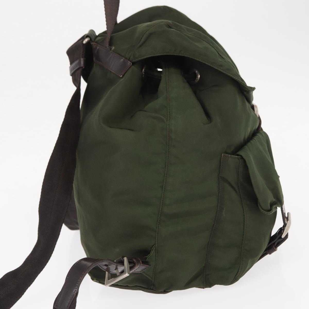 PRADA Backpack Nylon Khaki Silver Auth 147077