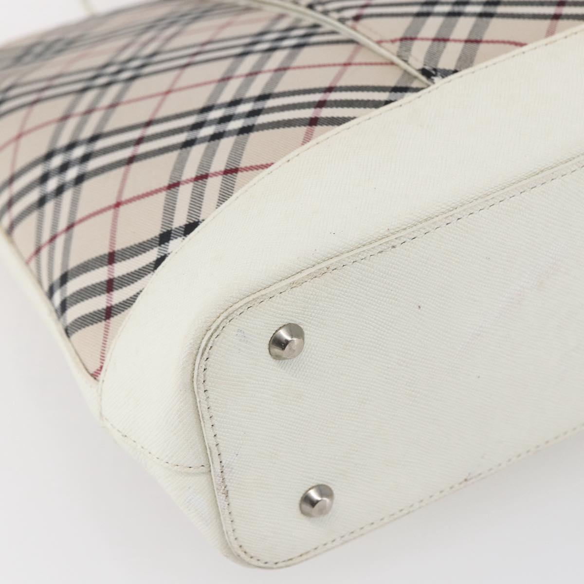 BURBERRY Nova Check Tote Bag Canvas Leather Beige Silver Auth 147078