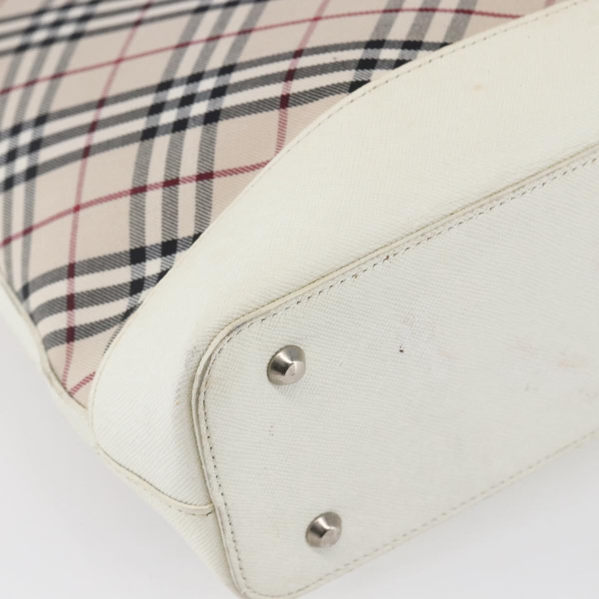 BURBERRY Nova Check Tote Bag Canvas Leather Beige Silver Auth 147078