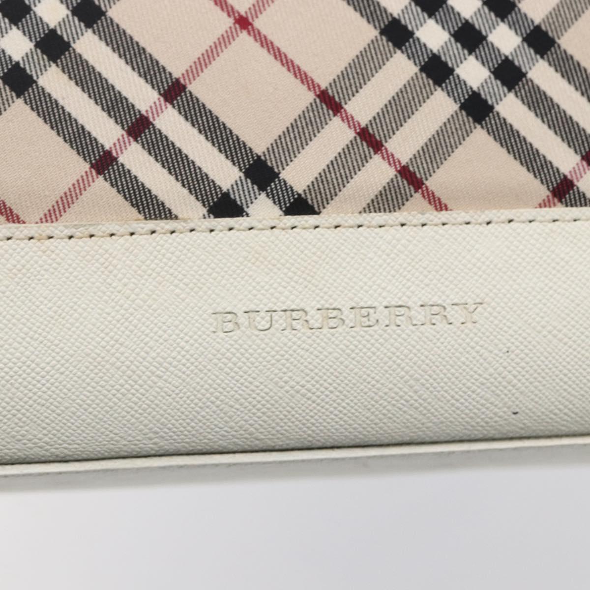 BURBERRY Nova Check Tote Bag Canvas Leather Beige Silver Auth 147078