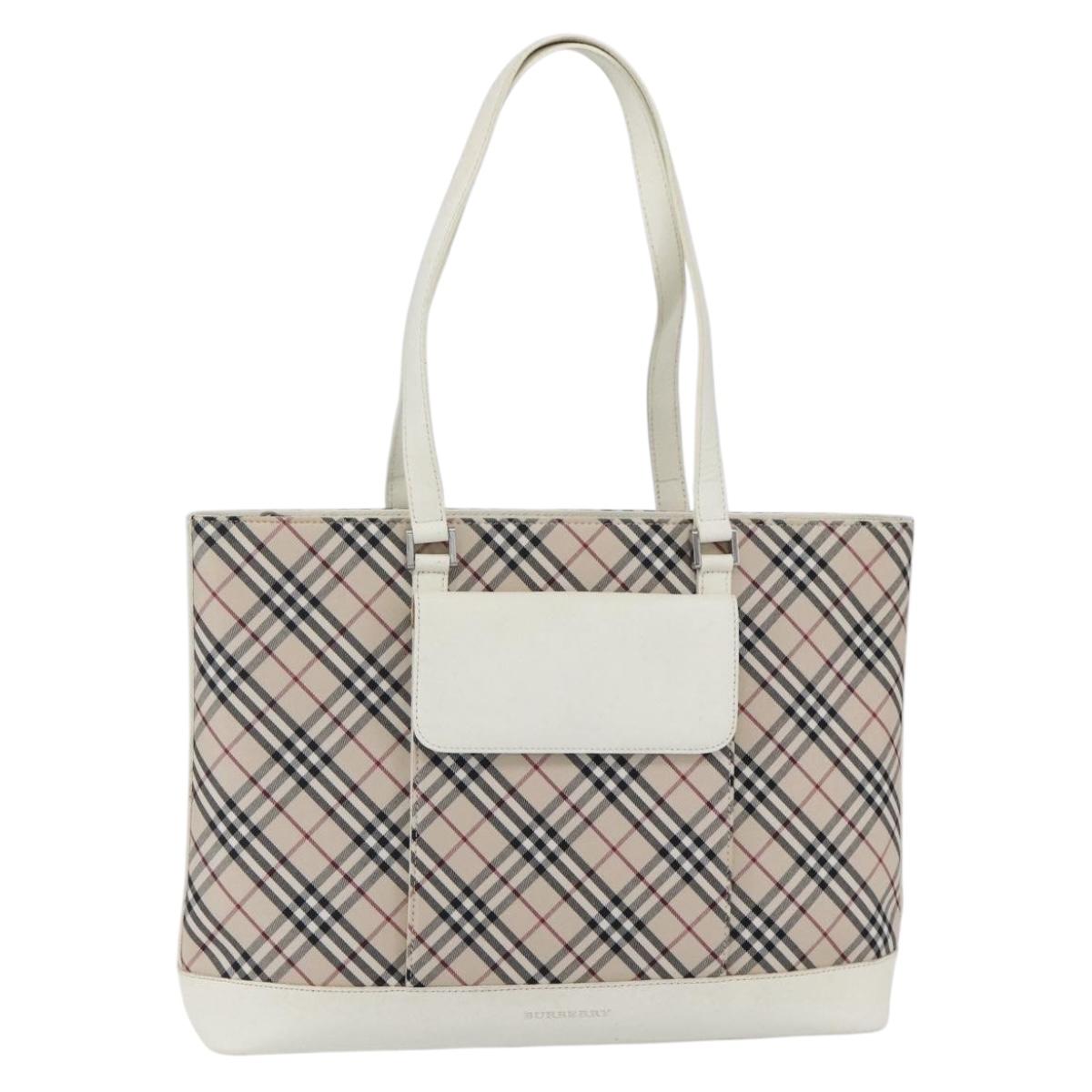 BURBERRY Nova Check Tote Bag Canvas Leather Beige Silver Auth 147078