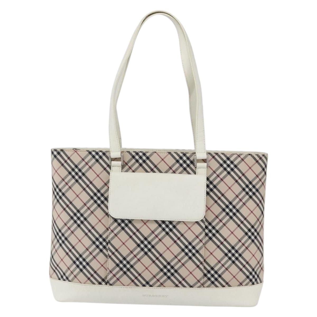 BURBERRY Nova Check Tote Bag Canvas Leather Beige Silver Auth 147078