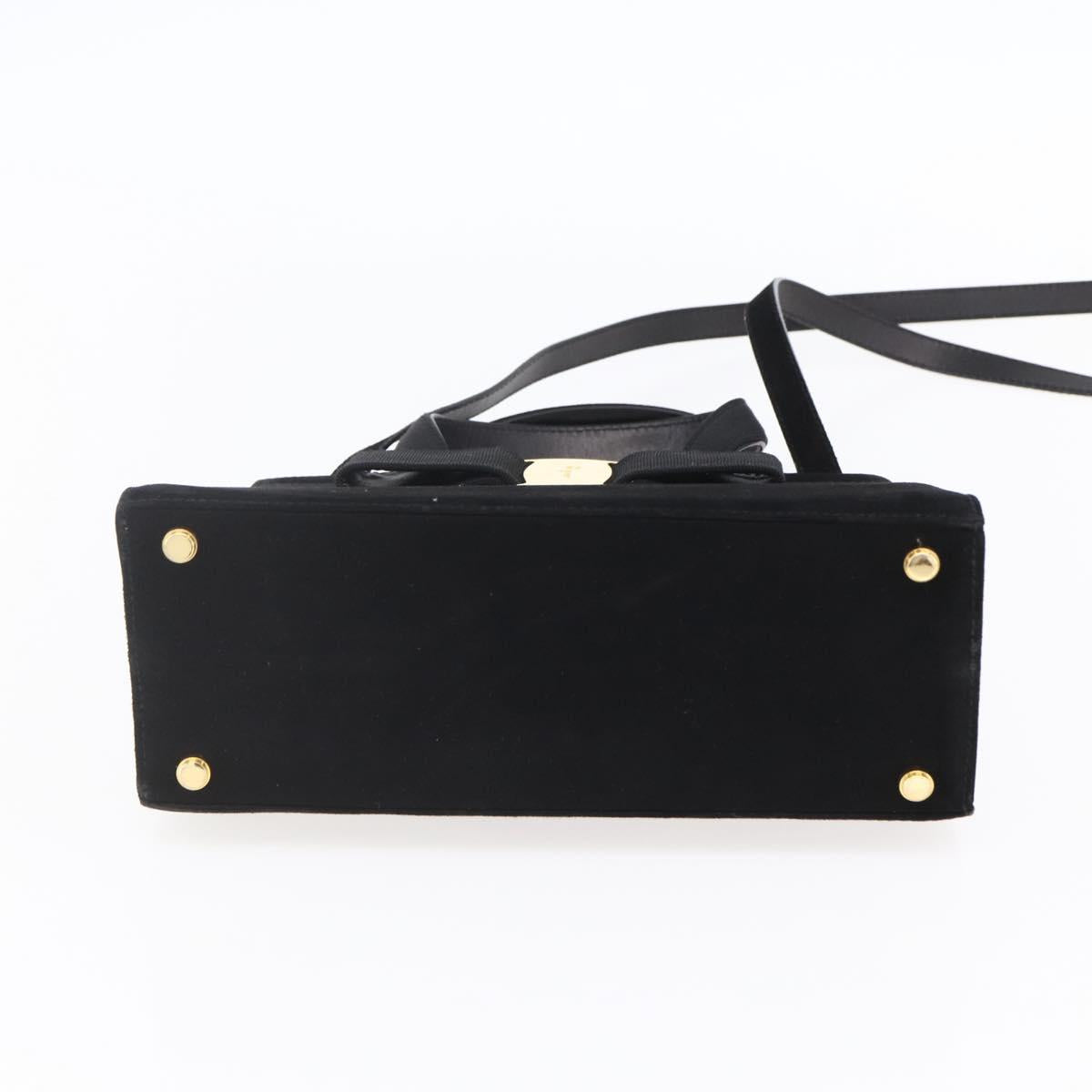 Salvatore Ferragamo Vala Hand Bag Suede 2way Black Gold Auth 147079