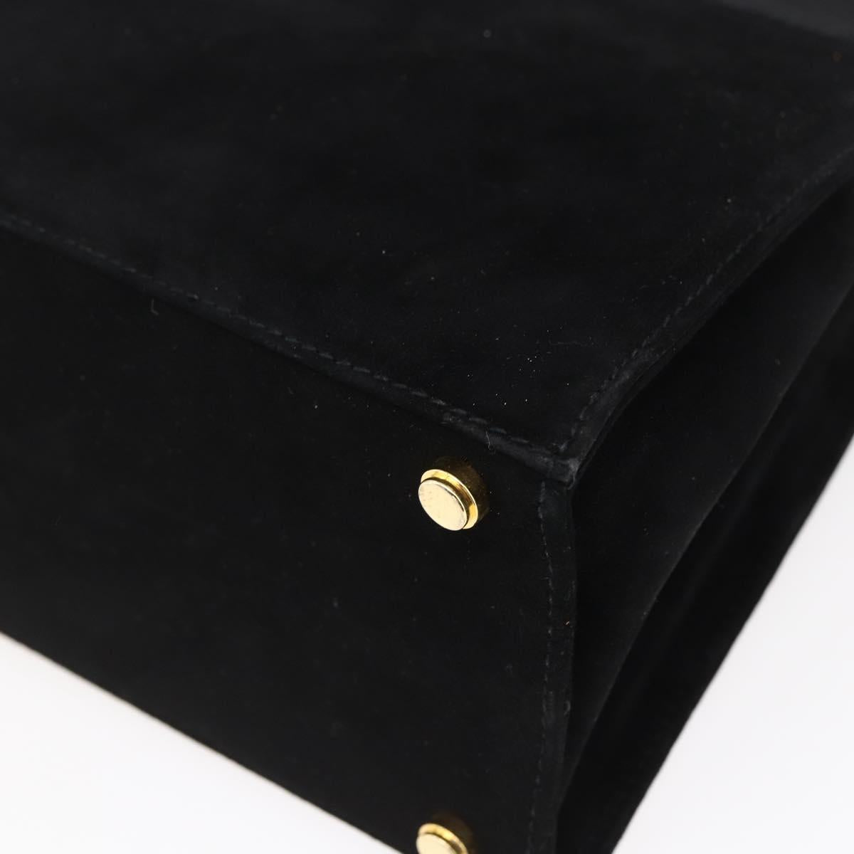 Salvatore Ferragamo Vala Hand Bag Suede 2way Black Gold Auth 147079