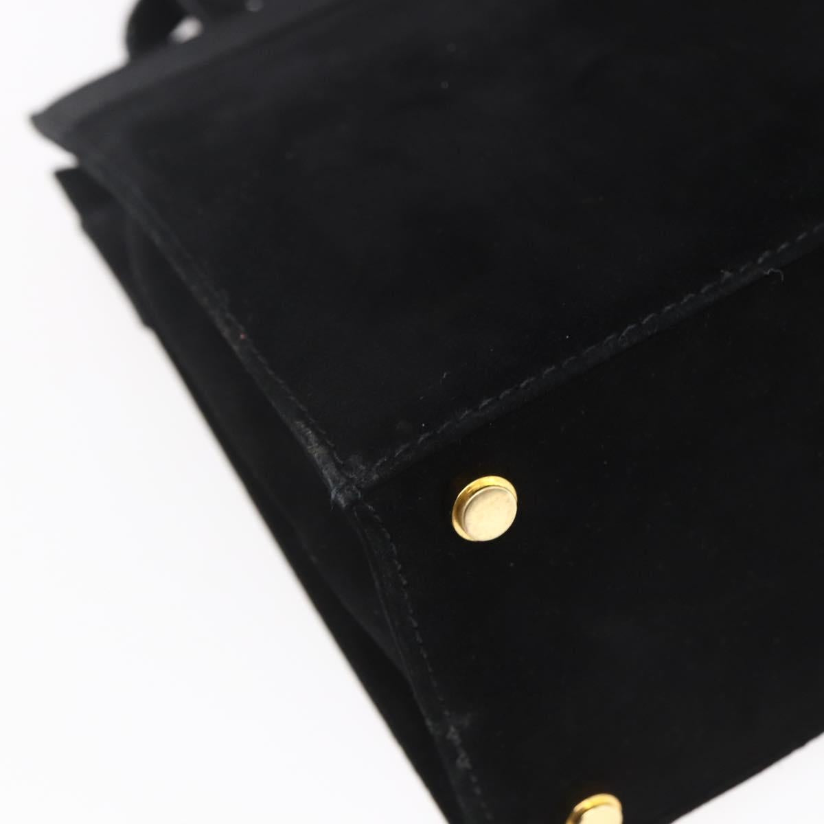 Salvatore Ferragamo Vala Hand Bag Suede 2way Black Gold Auth 147079