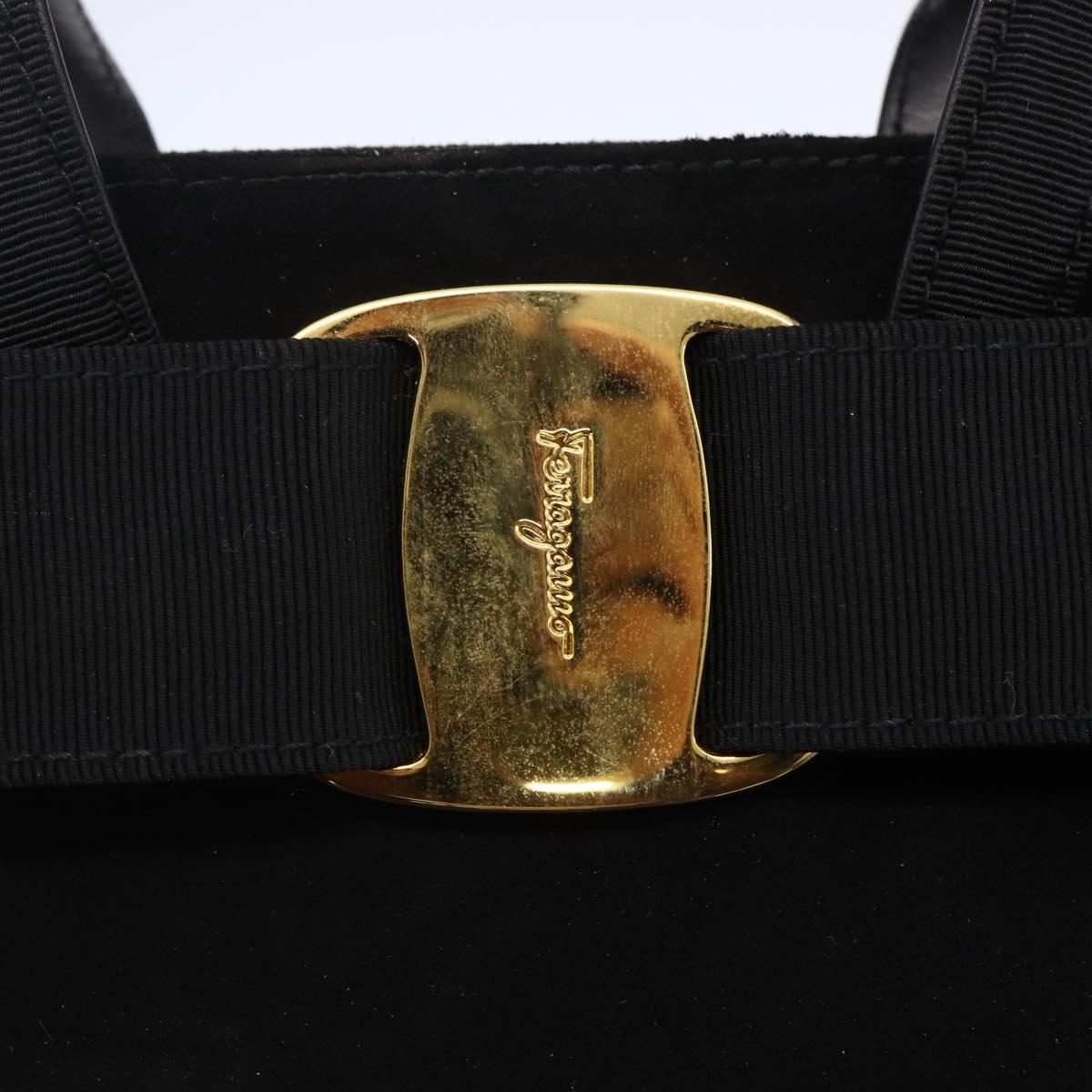 Salvatore Ferragamo Vala Hand Bag Suede 2way Black Gold Auth 147079