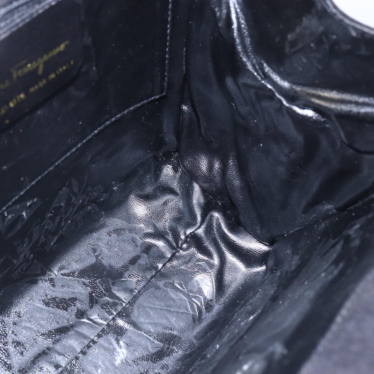 Salvatore Ferragamo Vala Hand Bag Suede 2way Black Gold Auth 147079