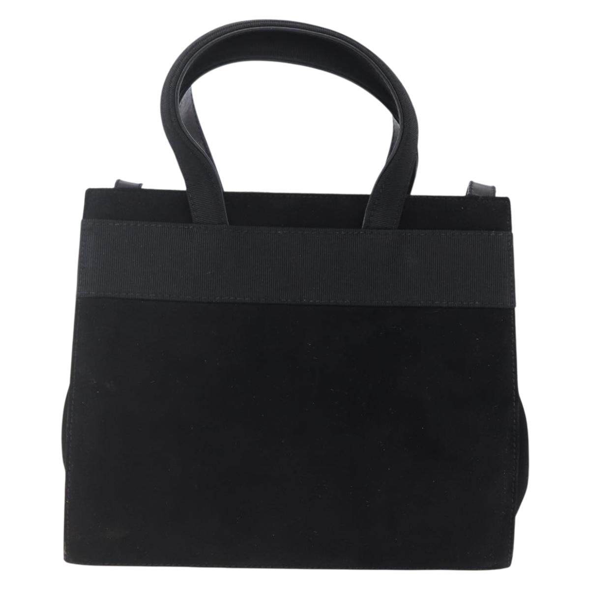 Salvatore Ferragamo Vala Hand Bag Suede 2way Black Gold Auth 147079