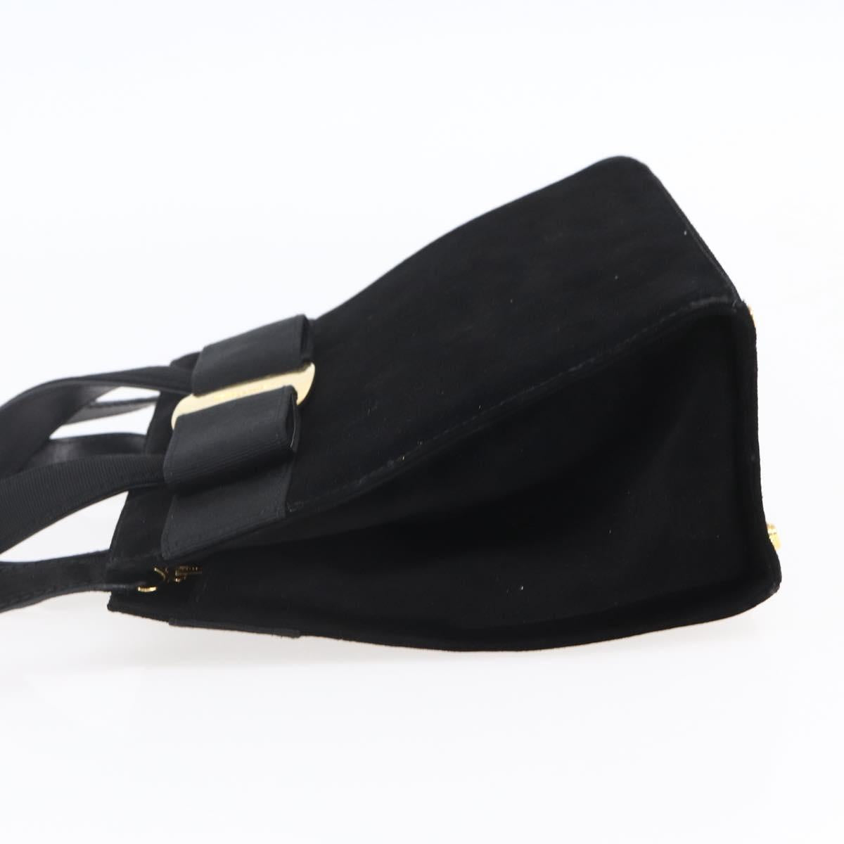 Salvatore Ferragamo Vala Hand Bag Suede 2way Black Gold Auth 147079