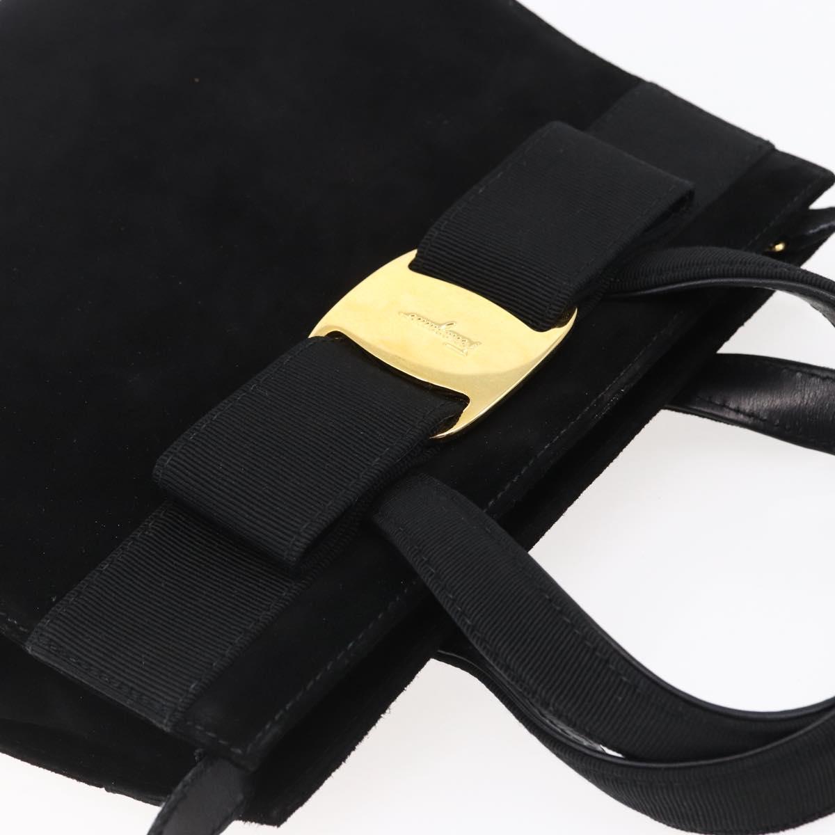 Salvatore Ferragamo Vala Hand Bag Suede 2way Black Gold Auth 147079