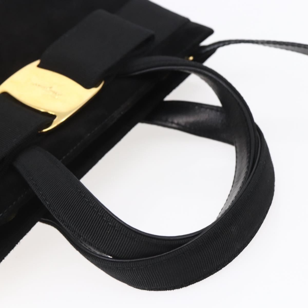 Salvatore Ferragamo Vala Hand Bag Suede 2way Black Gold Auth 147079