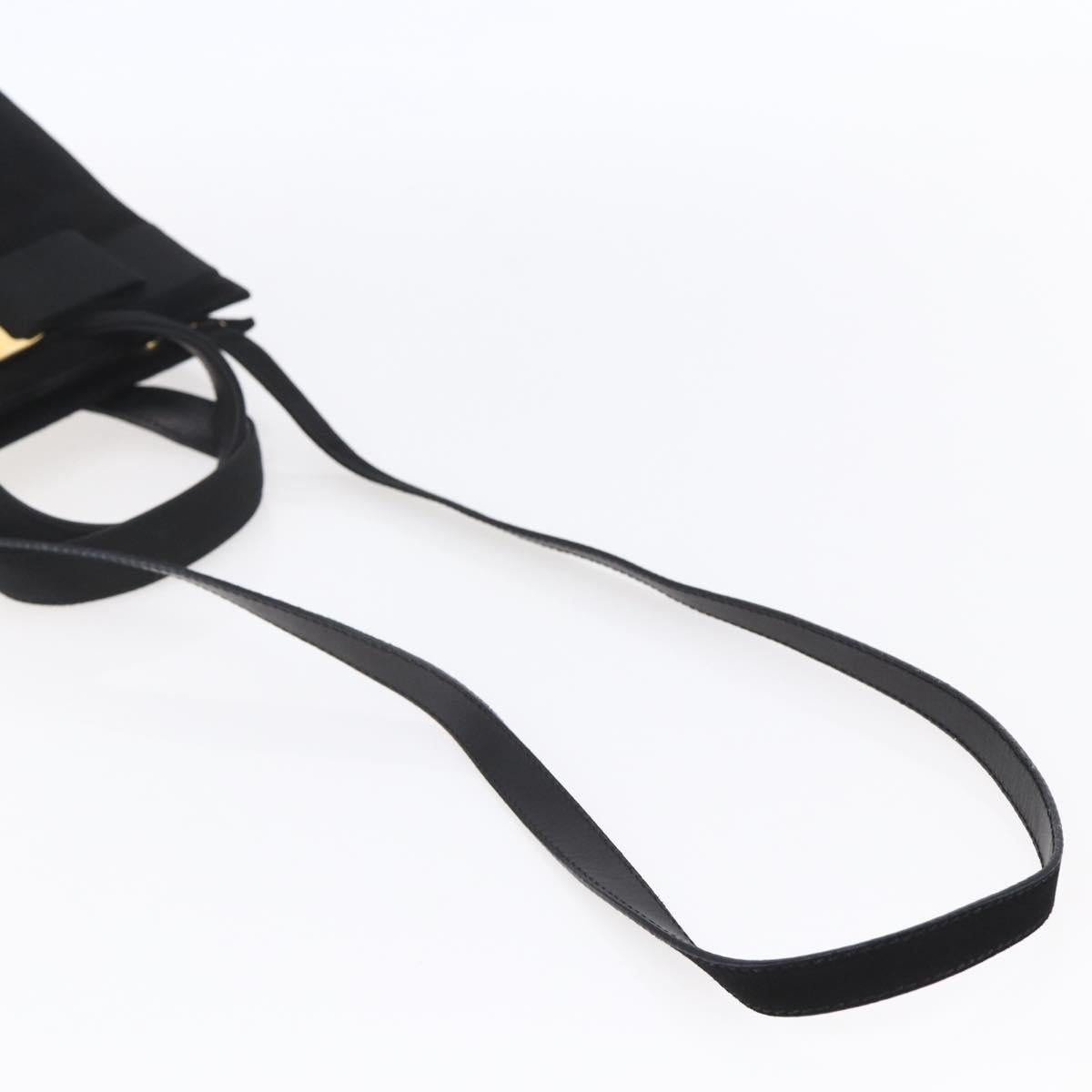 Salvatore Ferragamo Vala Hand Bag Suede 2way Black Gold Auth 147079